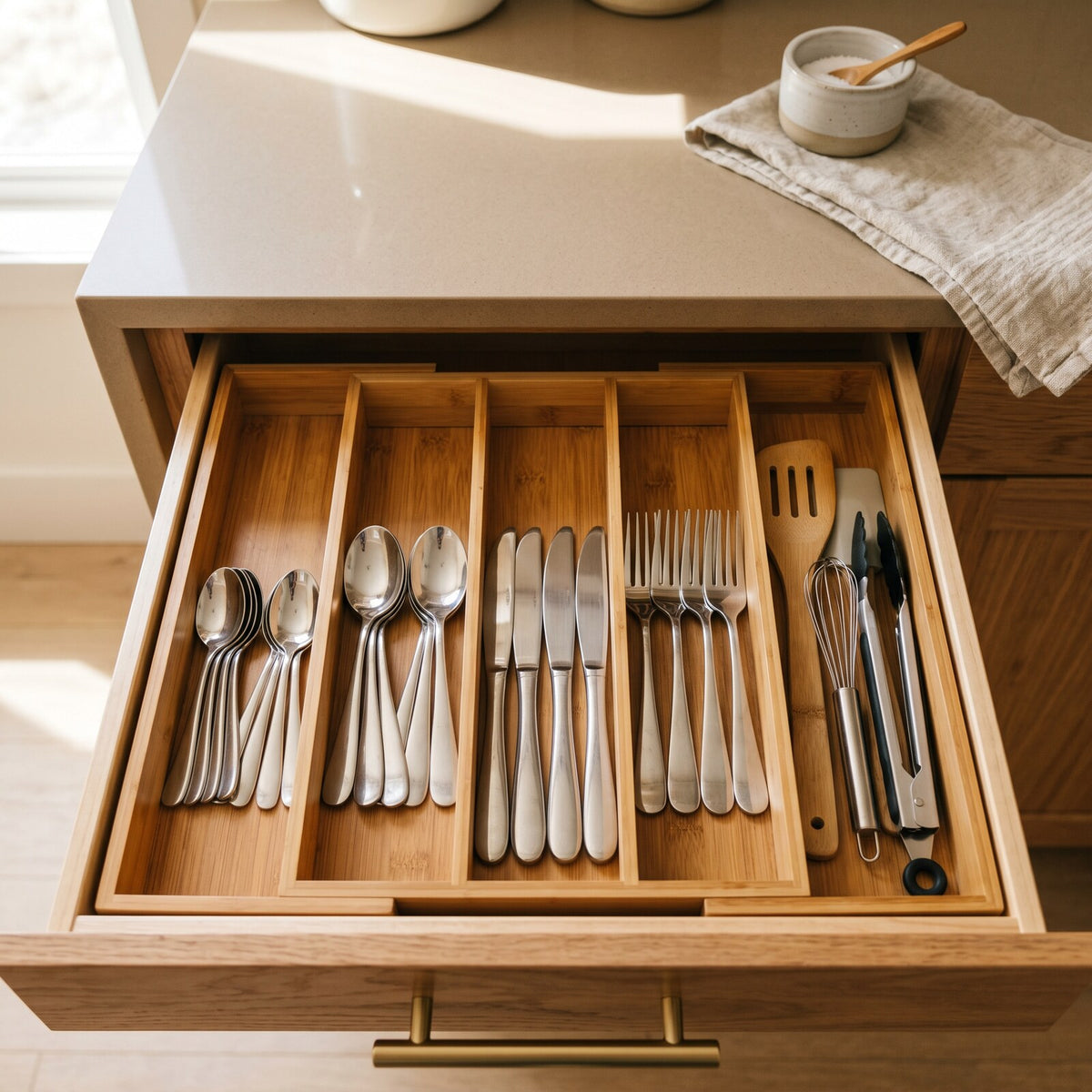 Bamboo Drawer Organizer Set - Expandable 5-Piece