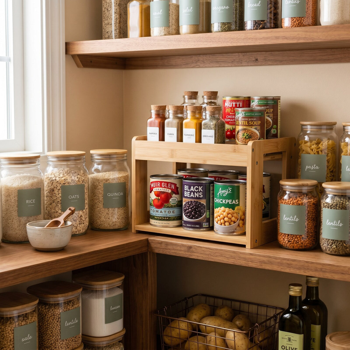Bamboo Pantry Shelf Riser