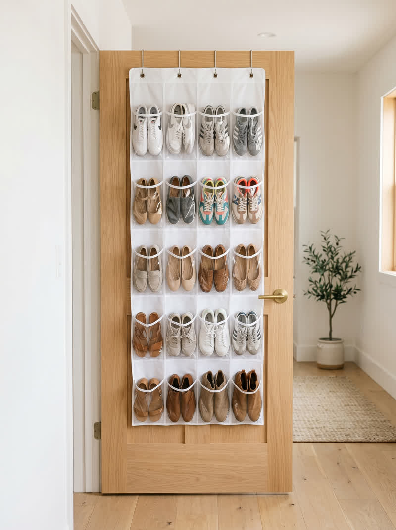 Over-the-Door Shoe Organizer - 24 Clear Pockets