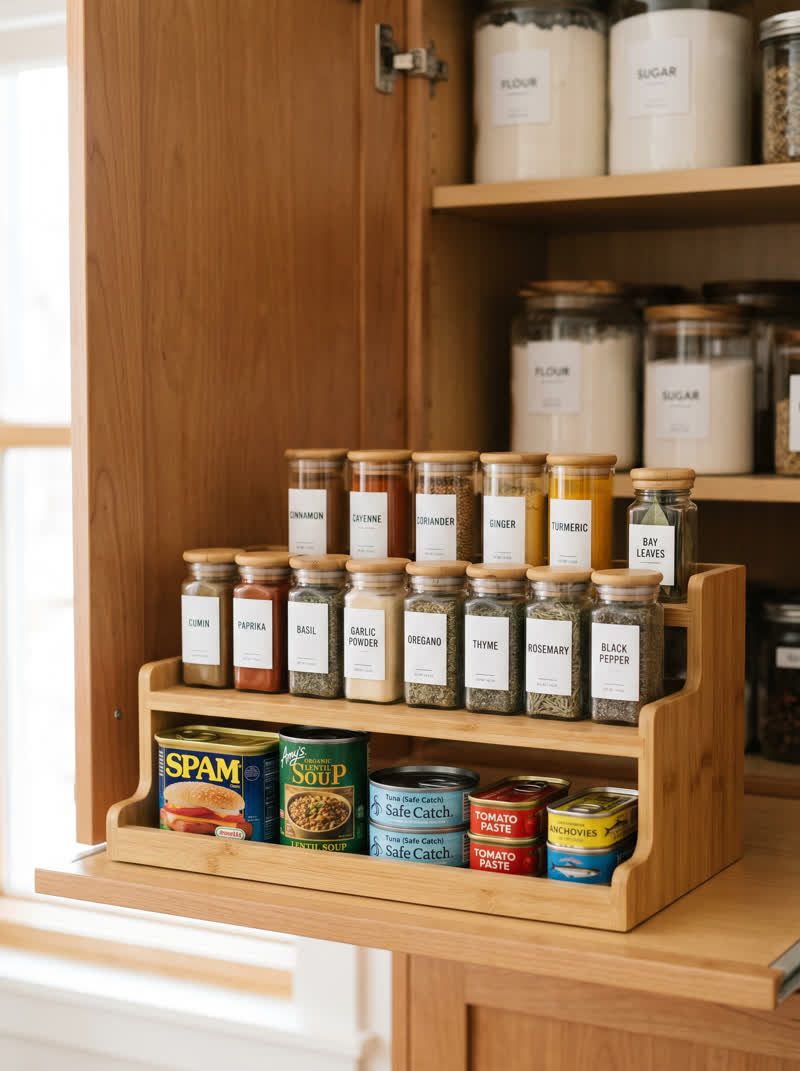 Bamboo Pantry Shelf Riser