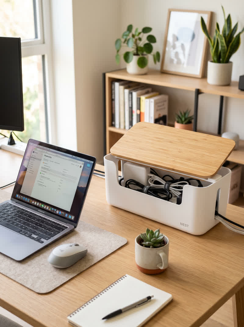 Desk Cable Management Box - Magnetic Lid